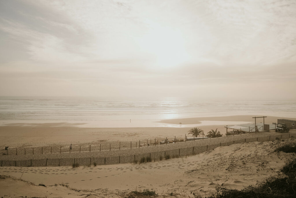 séance couple Biscarrosse plage coucher de soleil paysage