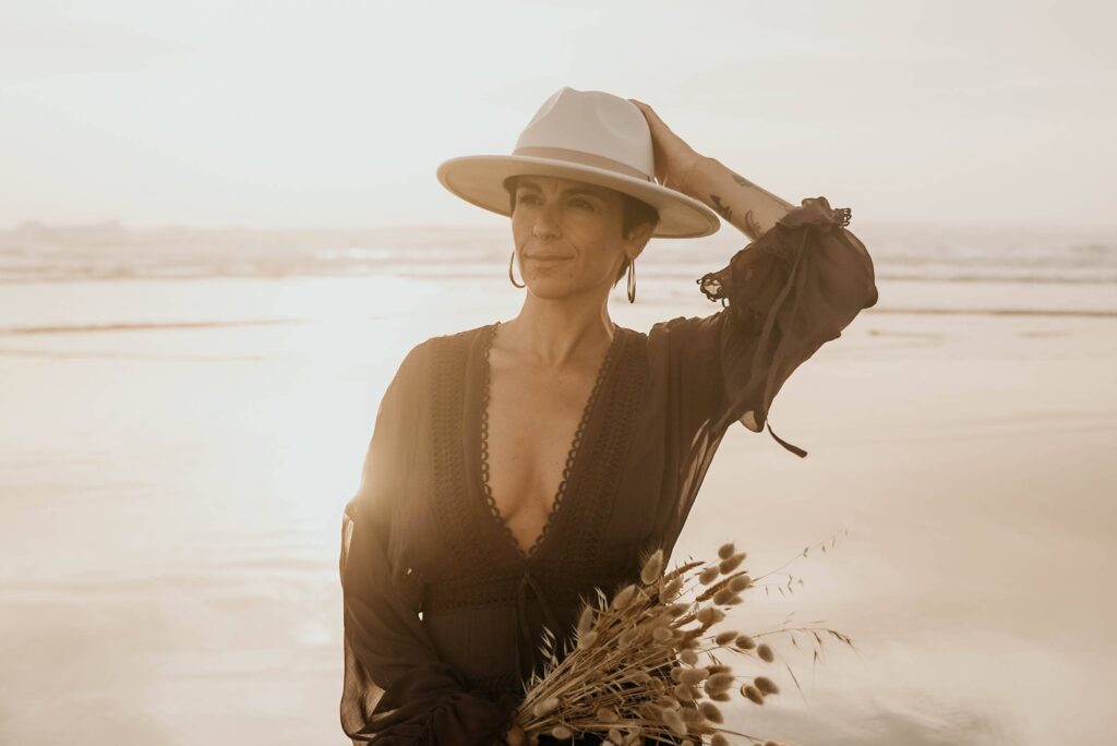 séance couple Biscarrosse plage coucher soleil